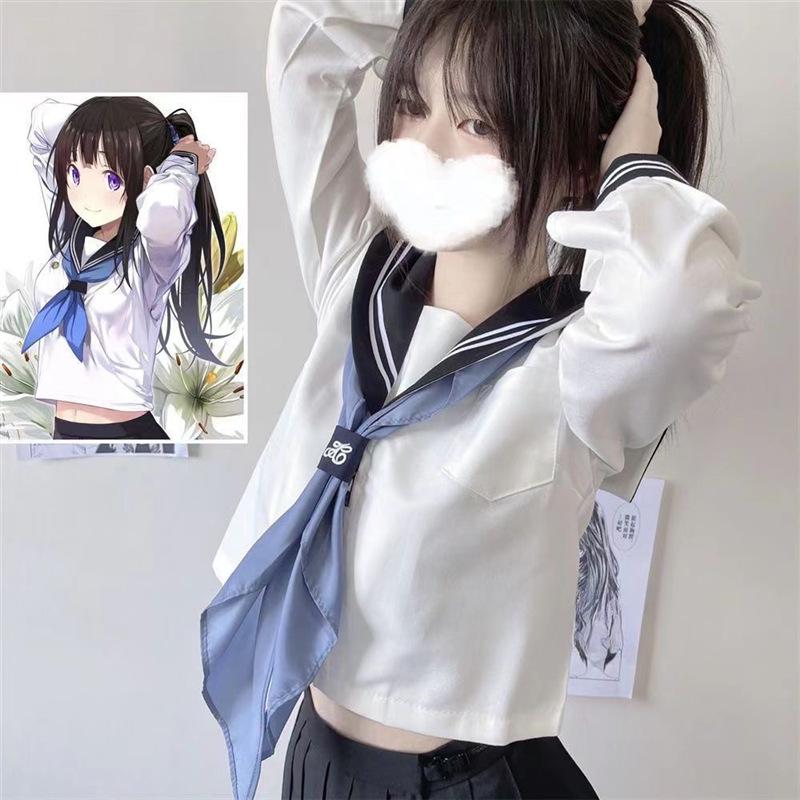 

Original JK Campus Cartoon Uniform: White Second-Year College Style Sailor Suit for Women XS