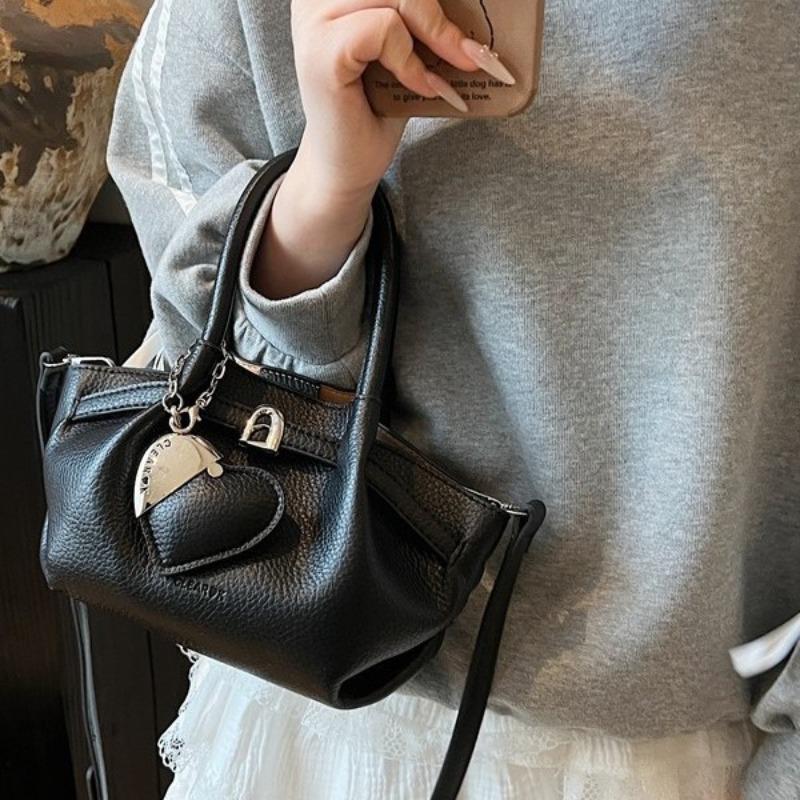 Trendy and Popular Lychee Pattern Bucket Bag, New Temperament Sense, Portable Shoulder Retro Messenger Bag Bag