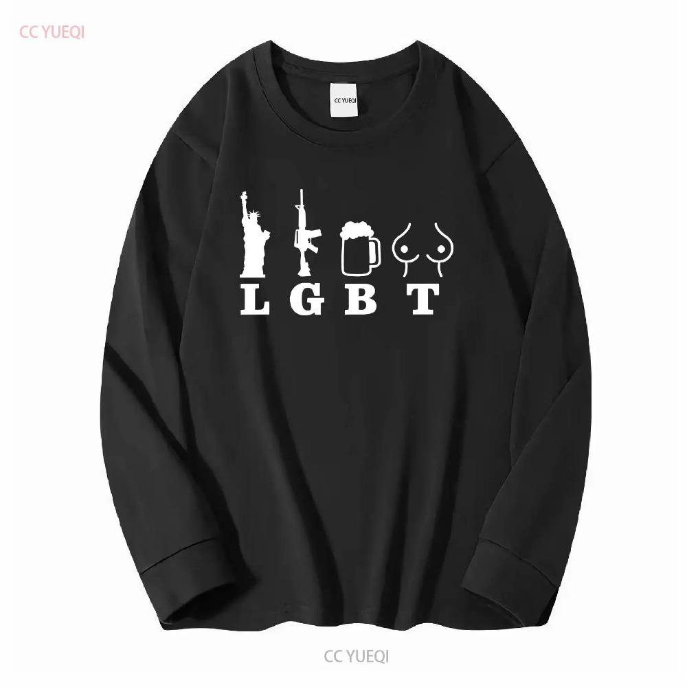 Libertad Armas Cerveza Tetas Camiseta meme divertido LGBT manga larga o corta vintage Lavado moda Unisex Suave Elástica Versátil