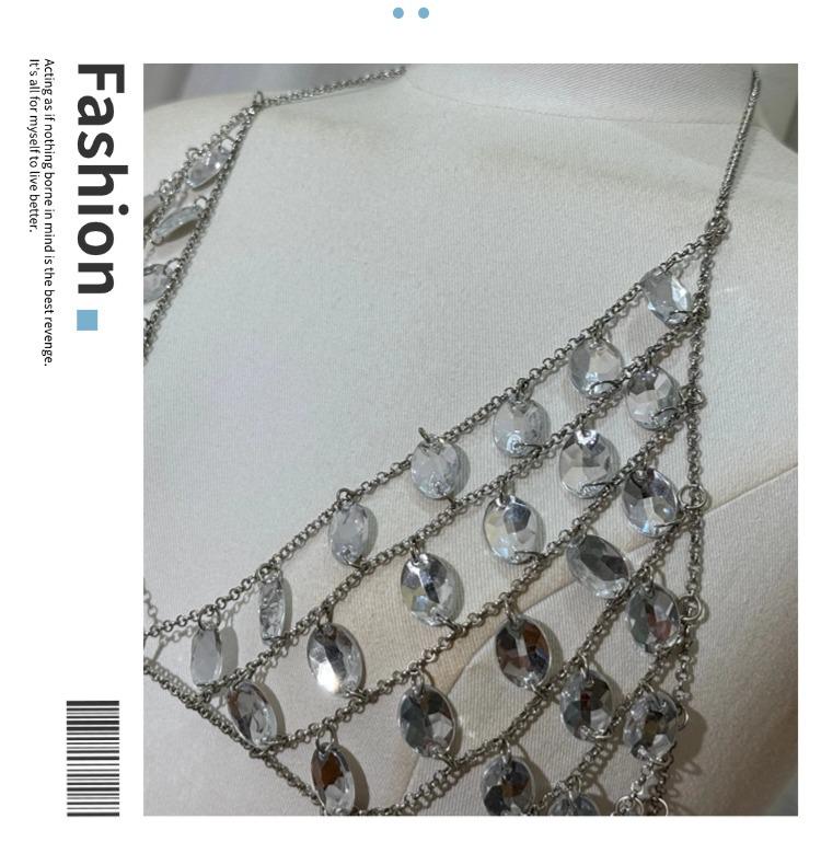 Rhinestone Tassel Body Chain Bikini Halter Bra - European & American Beachwear for Women