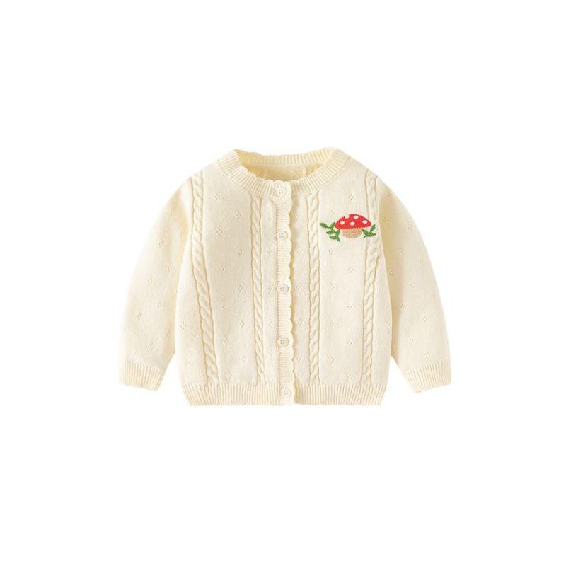 Children's Mushroom Knit Sweater, Girls' Cardigan with Lace Collar, Baby Girl's Long-Sleeved Coat, Spring and Autumn Children's Clothing