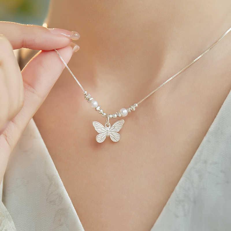 Pearl Butterfly Broken Silver Necklace Female