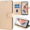 Case for Xiaomi Redmi Note 12 with 2 Tempered Glasses, Leather Effect Shockproof Full Flip Case Gold
