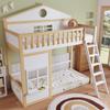 [N622D161516W] Etagenbett, mit Treppe, mit Absturzsicherung und Rausfallschutz, Kinderbett mit Dach und Fenster, Kiefer+MDF, Weiß+Natur, 90x200cm