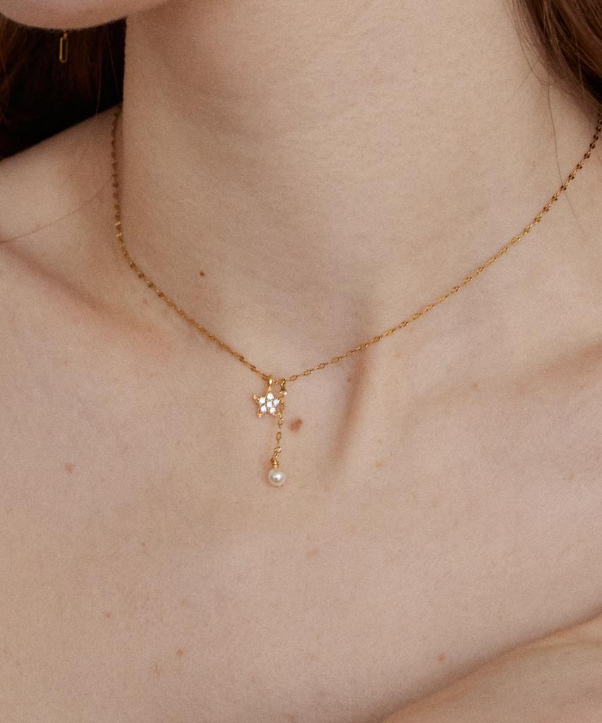 Merrymotive Shining Star And Drop Pearl Necklace