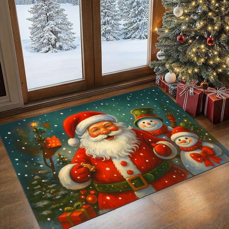 1Pcs Anti Fatigue Kitchen Rugs Santa Claus  Snowman Print Waterproof Non-Slip Thick Cushioned Kitchen Mat Heavy Duty Comfort Standing Mat for Kitchen