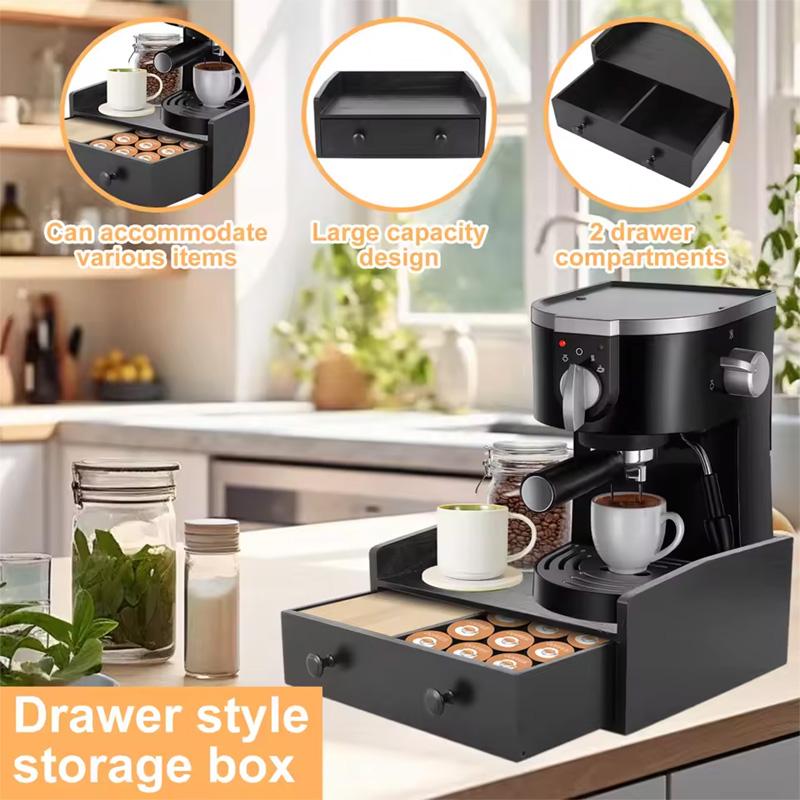 Coffee Machine Rack Organizer With Drawer Coffee Capsule Storage Rack Kitchen Organizer Countertop Spice Shelf Coffee Capsule Storage Box Wood
