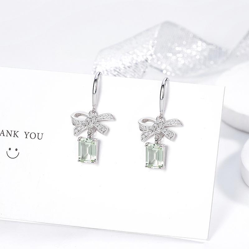 Chao Xiaobai S925 Sterling Silver Zirconia Bow Necklace and Earrings Set - Elegant Light Luxury Jewelry