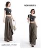 Women's Brown-Gray Wide-Leg Pants with Flowing Ribbons, 2026 New Style, Slimming, Good Drape, Casual Straight-Leg Suit Pants.