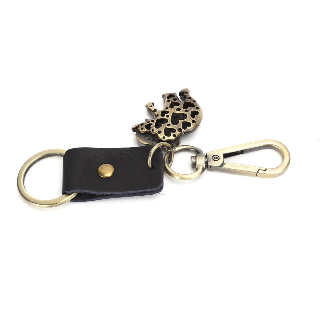 2Pcs Key Chains Elephant Shape Metal Cowhide Car Keychain Retro Leather Pendant GiftsBlack