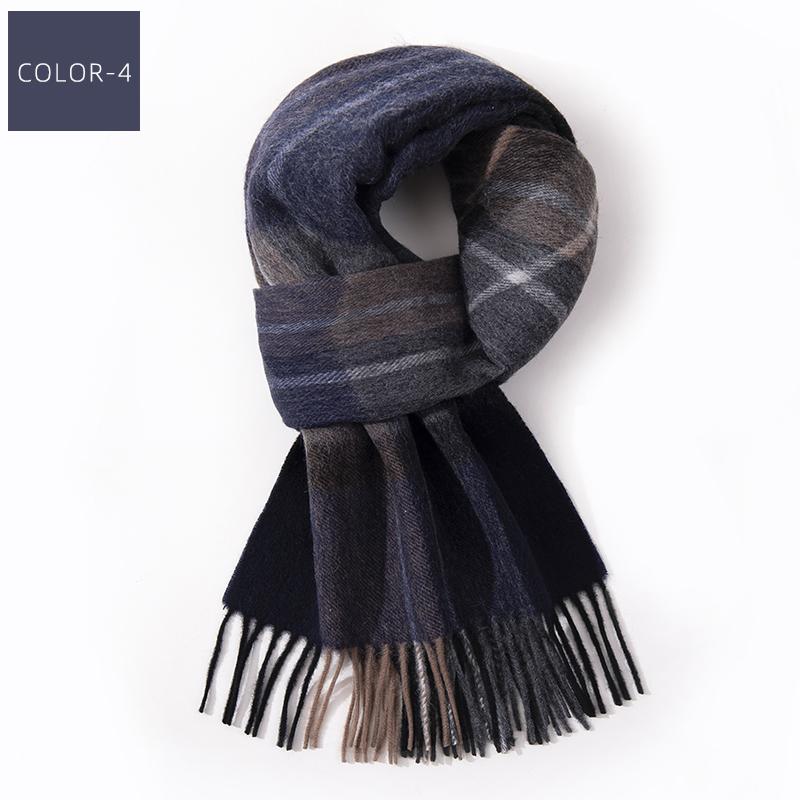 100% Wool Long Scarf Men Winter Warm Neck Scarves Classic Business Plaid Blue Scarf Shawls Luxury Striped  Foulard Hommes