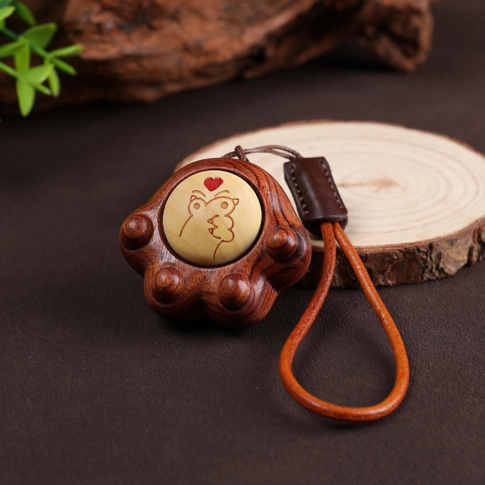 Handmade Cat Paw Clicker Wooden Fidget Key Ring Bag Pendant Sandalwood Figurine Key Chain Car Key