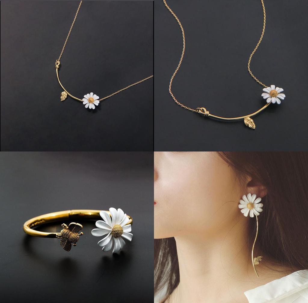 High Quality Daisy Flower Stud Earrings In Silver For Special Occasion Gift