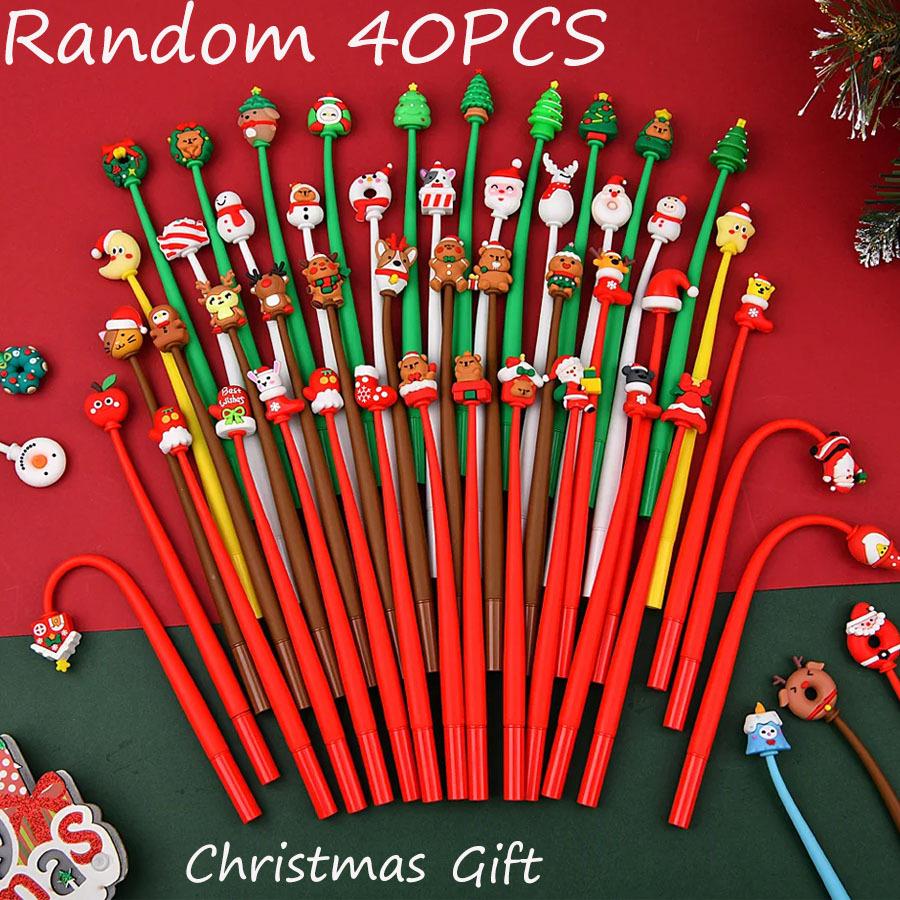 40Pcs Christmas Silicone Rocking Pens, Cartoon Snowman Santa Claus Student Stationery Holiday Gifts,Christmas Party Favors Office School Supplies