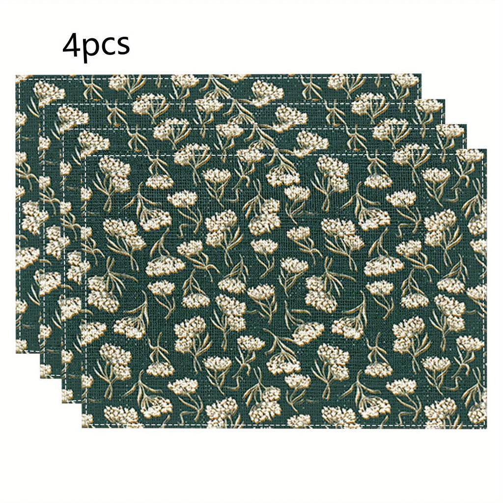 1PC Fresh Simple Beige Printed Pattern Placemats Creative Linen Table Mats Linen Rectangular Placemats for Home Banquet