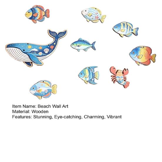 9 Pcs Summer Wood Nautical Beach Wall Decor Coastal Fish Lobster Whale Wall