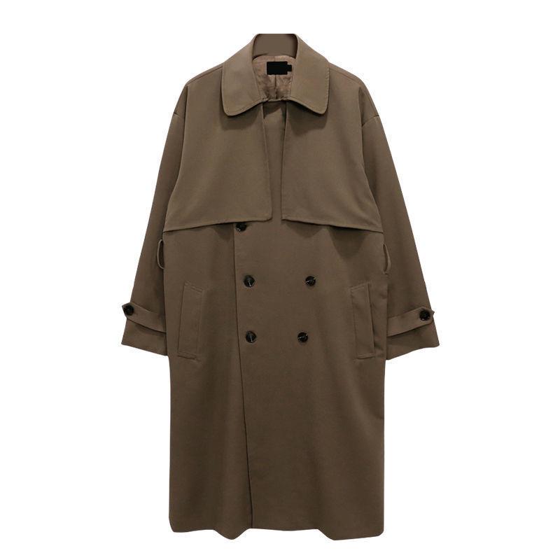 

Korean Style Mid-Length Trench Coat for Couples - Over-the-Knee, Loose Fit, High-End Casual for Men and Women M