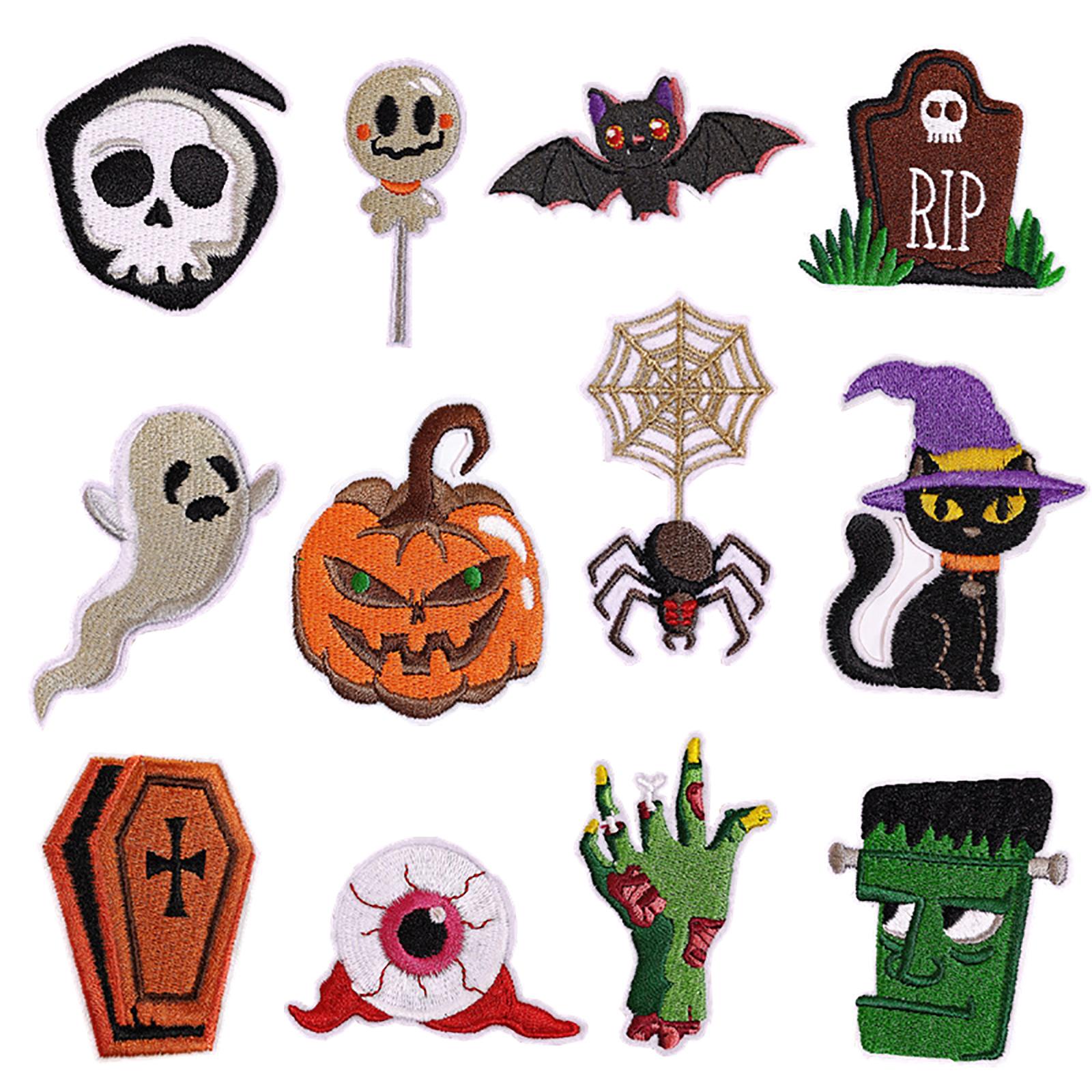 Halloween Embroidered Patch Collection Pumpkin, Spider, and Bat Designs for DIY Fashion and Crafts 1
