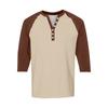 Men's Button-Down Contrast Raglan 3/4 Sleeve Top