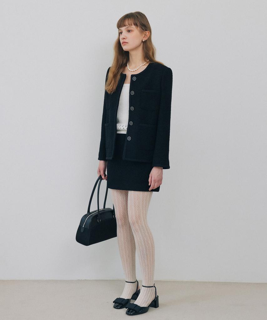 Tudument Boucle Tweed Mini Skirt Black