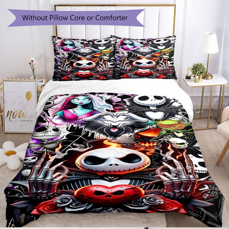 3pcs Duvet Cover Set (1*Duvet Cover + 2*Pillowcase, Without Core), The Nightmare Before Christmas Print Soft All‑Season Bedding Set, Home Bedroom Deco