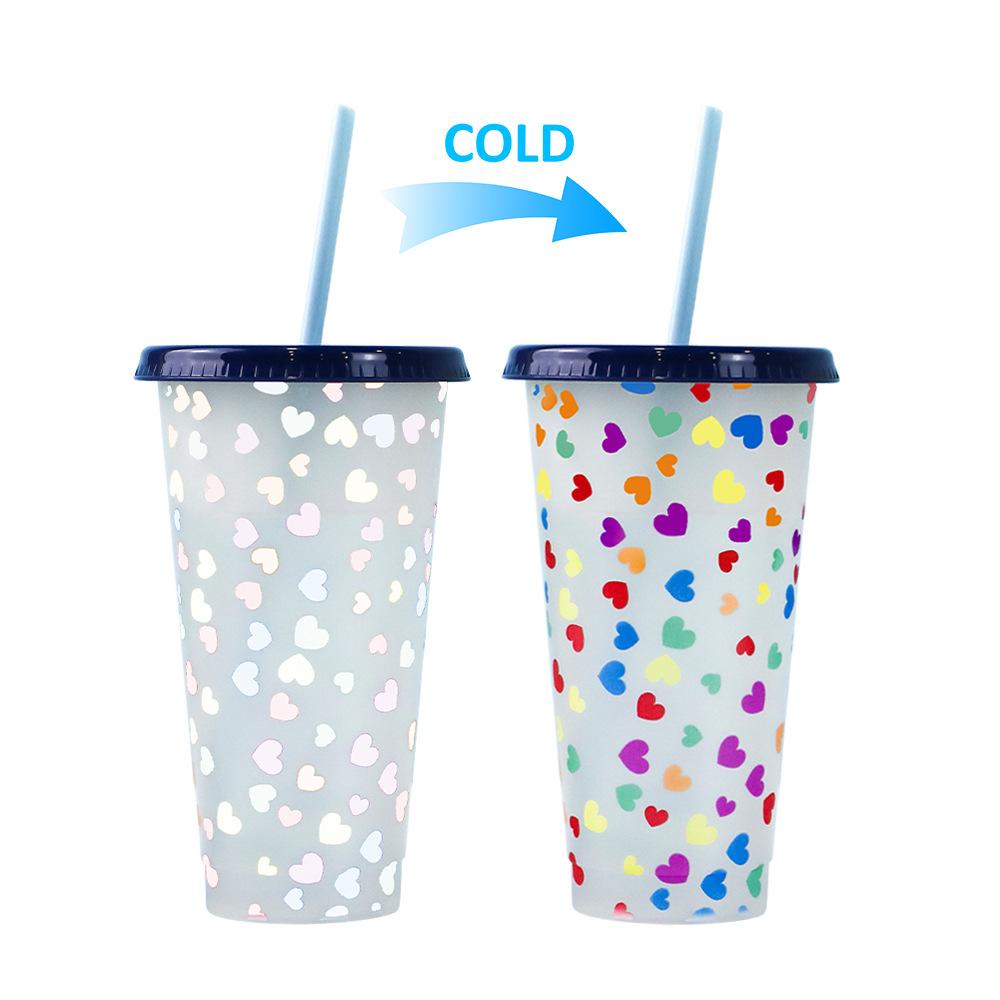 710ml PP Reusable with Straws Creative Water Cups Changing Colour Magical Plastic Cold Water Color Changing Cup for Halloween