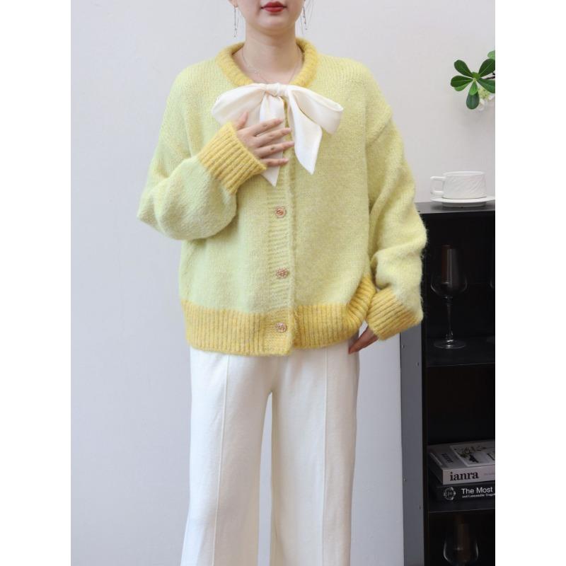 Autumn and Winter New Lace-up Bow Knitted Cardigan Loose Temperament Sweater Jacket Women