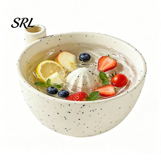 Multifunktionale Schüssel für Lebensmittelzubereitung Berry Swirl mit Abtropfvorrichtung und Silikonpad, Keramik Retro Ofen Leicht zu reinigen Spülmaschinenfest Gebrannter Sieb, Kompaktes Sieb