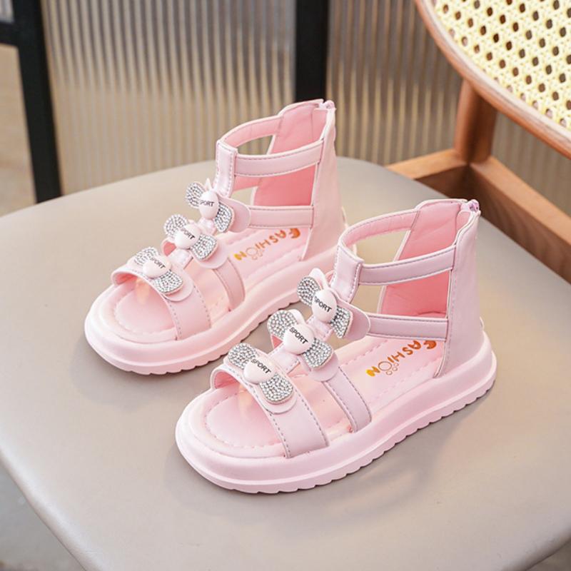 

Босоножки для девочек, летние открытые туфли принцессы со стразами, римские сандалии для учениц средней и старшей школы, для девочек и детей 31 розовый