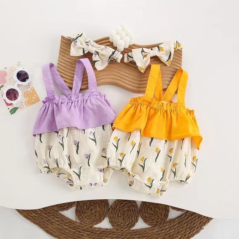 

Baby Summer Tulip Print Sling Romper - Trendy Triangle Style 90cm