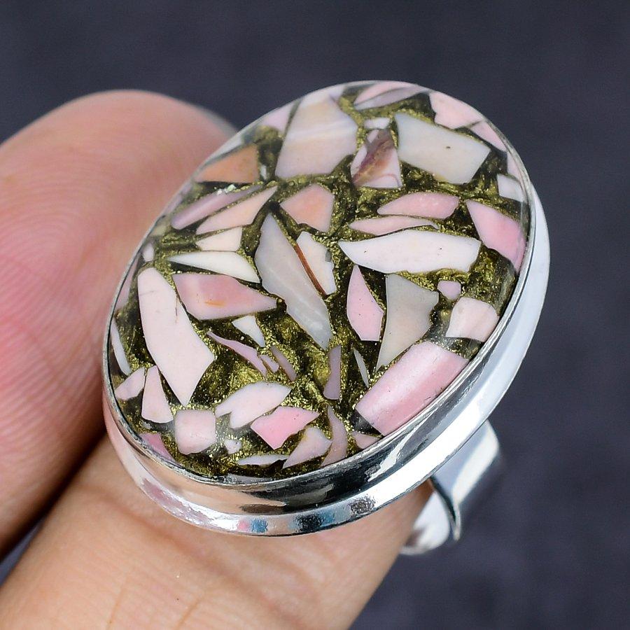 Natural Copper Pink Opal Gemstone 925 Sterling Silver Jewelry Ring Size 9 A9a83