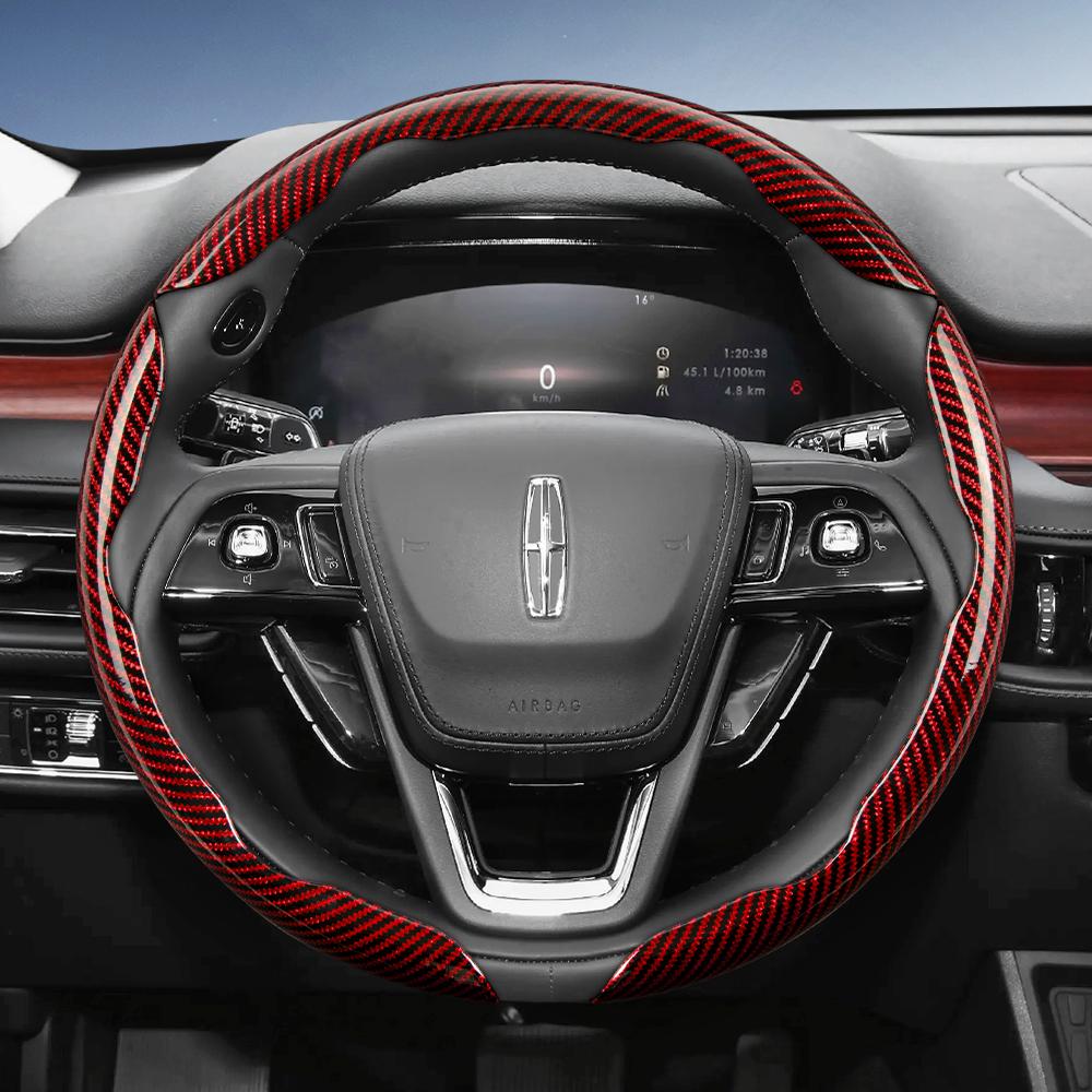 Suitable for Lincoln Carbon Fiber Texture Steering Wheel Cover with Segmented Quick-Release Design, Durable, for Models Such As