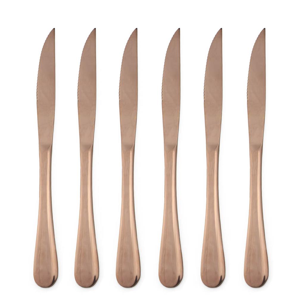 6pcs High Quality Stainless Steel Rose Gold Steak Knife In Dinnerware Set Restaurant Sharp Steak Knives Tableware Cutlery Set