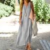 Women's Fashion Casual V-neck Bohemian Print Pocket Dress Long Skirt