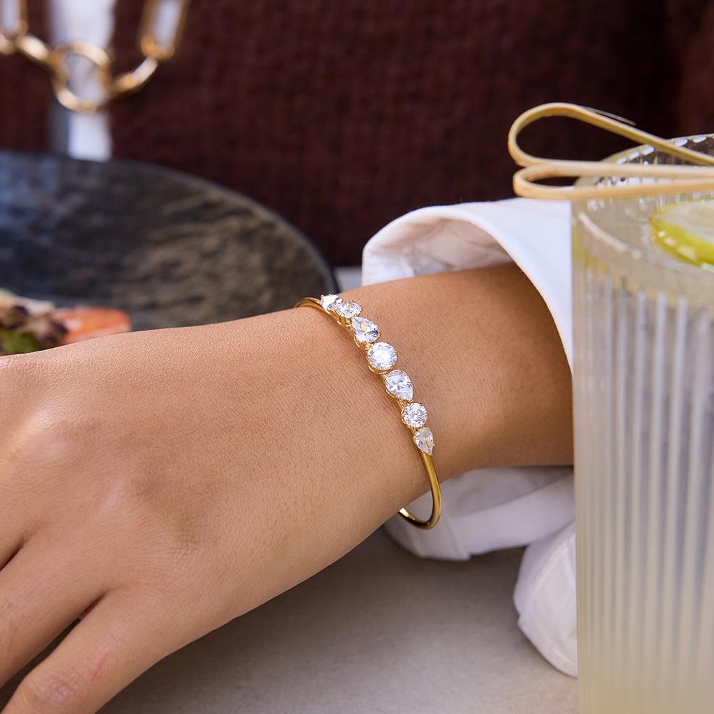 Yori Geometric White Cubic Zirconia Open Bracelet Bangle For Women High-grade Stainless Steel Fantasy Delicate Jewelry Gift