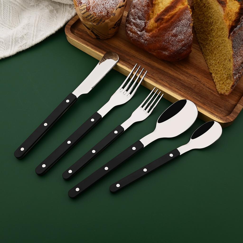 20 PCS Stainless Steel Flatware Set Service for 4, Retro Style  Tableware Forks Spoons Knives Eating Utensils, Acrylic Handle with Rivets Design