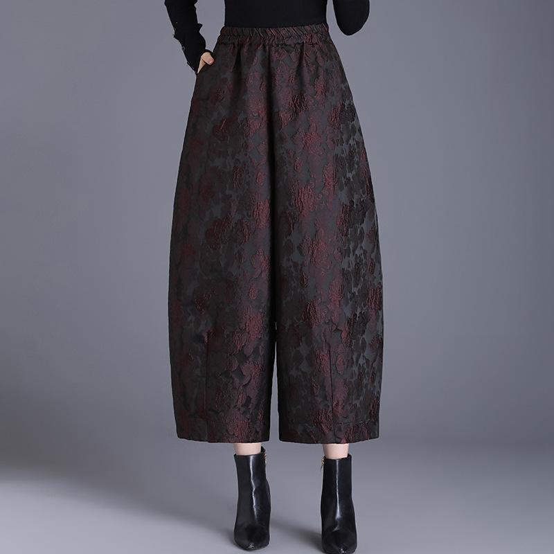 Jacquard-Hose mit weitem Bein für Damen, Herbst und Winter, neue Samthose in großer Größe, Neun-Punkt-Knospenhose, Freizeitstiefel