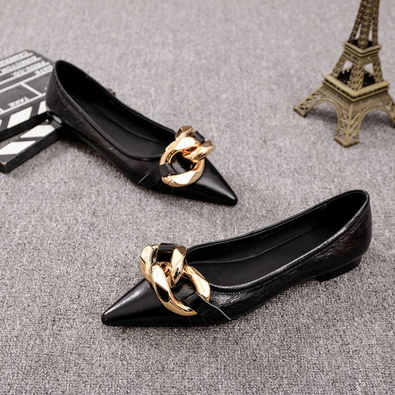 Fashion Flat Shoes for Women 2025 Spring and Autumn New Pointed Toe Metal Chain Fashion Flat Casual Plus Size Women's Shoes