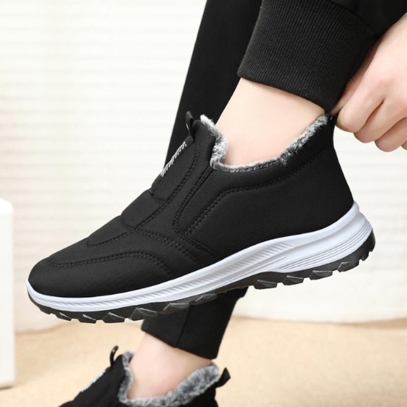 Herren-Winter-Fleece-gefütterte High-Top-Schuhe für den Außenbereich, rutschfeste Schneestiefel, verdickte, mit Fell gefütterte kurze Stiefeletten, warme, weiche Turnschuhe für Herren