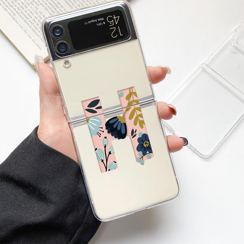 Art Initial Letter A To Z Pink Fashion Phone Case For Samsung Galaxy Z Flip 3 4 5 6 7 Hard Folding Z Flip4 Clear PC Cover Gift