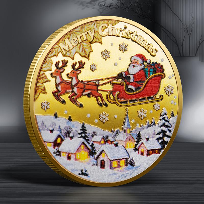 6 Pcs, Santa Claus Commemorative Coins, Colorful Relief Commemorative Medals, Christmas Gifts, Colorful Gold and Silver Coins