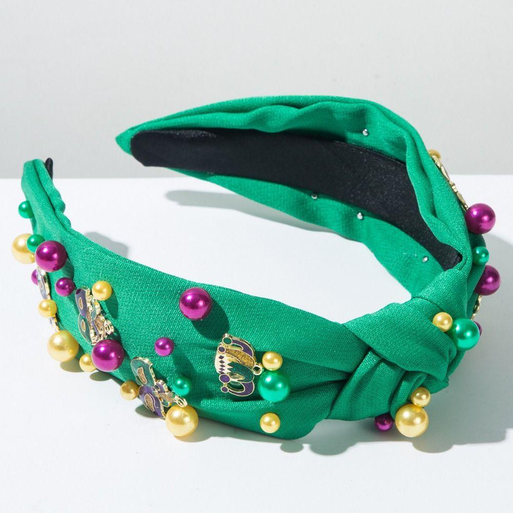 Bead Inlaid Rhinestone Knot Hairband Hand Sewn Knotted Hair Bands Mardi Gras Hairband  Holiday