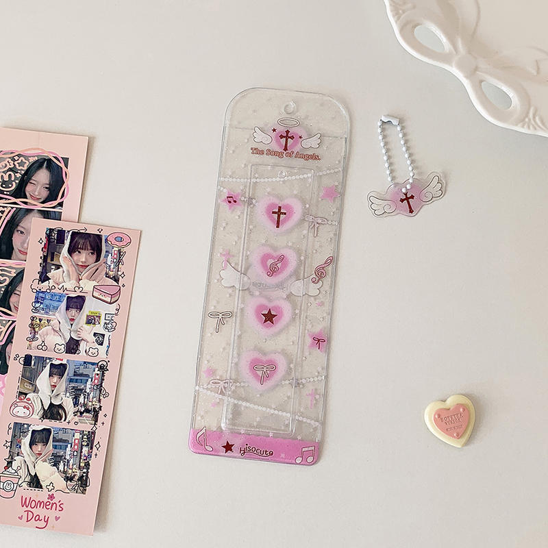 

Girls Transparent Glitter Photo Card Holder Student Cartoon Star Design Long Style Photo Booth Strip Display Sleeves