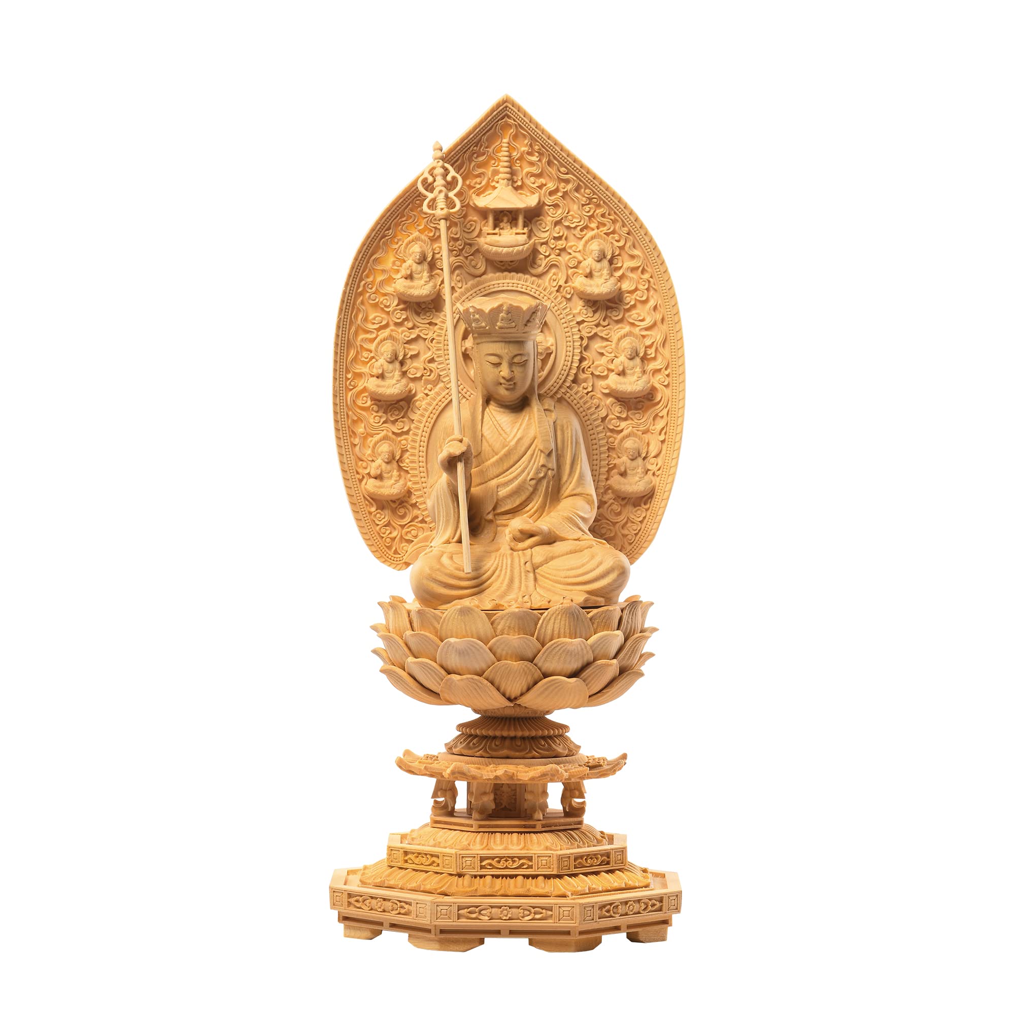 

Статуя Будды Бодхисаттвы Дзидзо, Резьба по дереву, Кипарис Хиноки, для Воспитания Детей и Поминальной Службы по Водяной Лилии, Художественная Резьба Ханро (30.5см В х