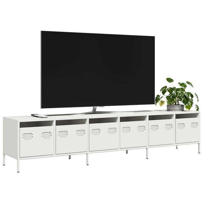 VidaXL Meuble TV blanc 202x39x43,5 cm acier laminé à froid, banc TV, meuble métallique, meuble multimédia, buffet TV, meuble 3307154