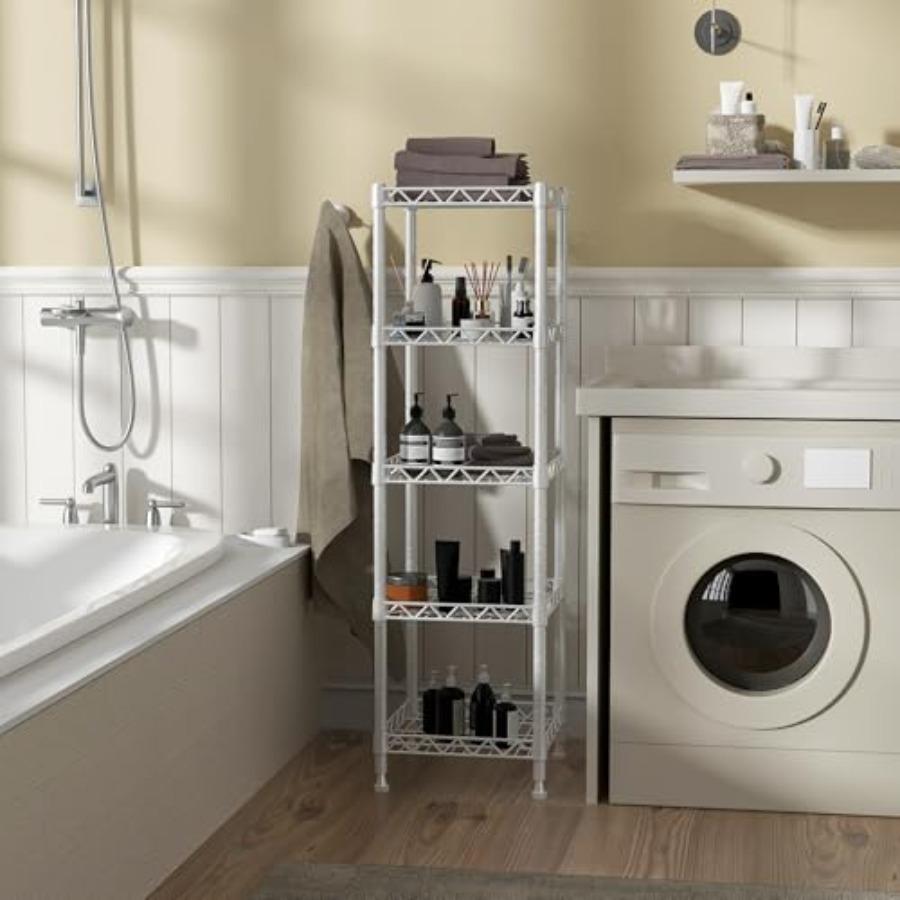 5 Tier Standing Shelving Metal Units Adjustable Height Wire Shelf Display Rack for Laundry Bathroom Kitchen 11.8 W x 11.8 D x 5