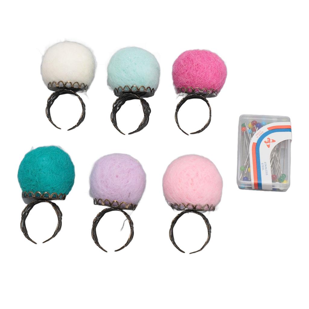 6pcs Felt Pin Cushion Rings with Fabric Pins Vintage Lightweight Finger Pin Cushions for DIY Crafts Quilting Light