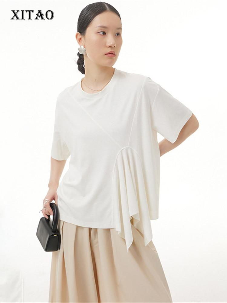 

XITAO Нерегулярная плиссированная оборка Футболка Женщины WMD6069