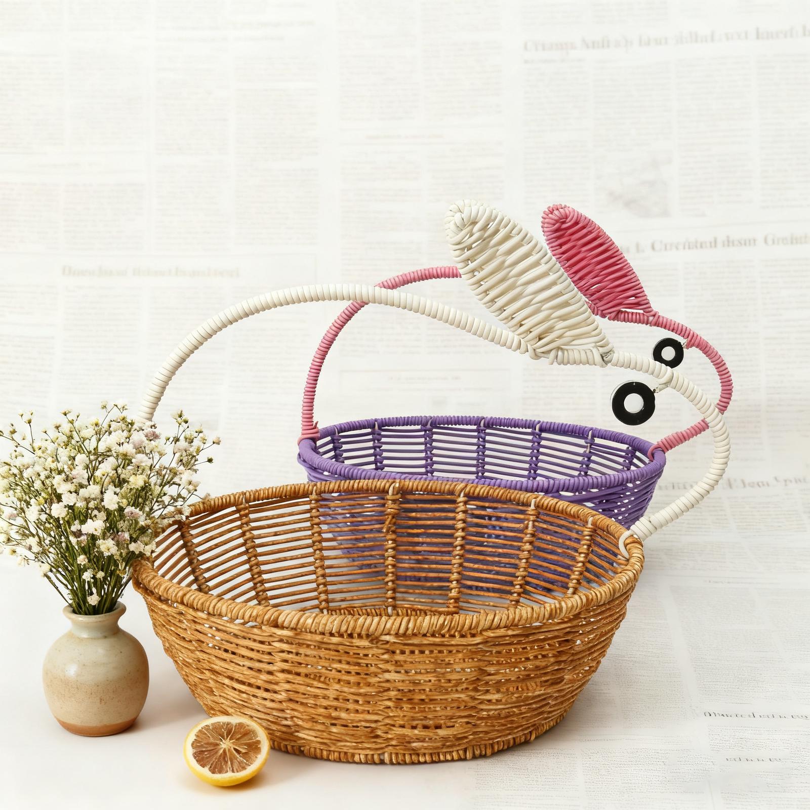 Easter Wicker Bunny Basket Storage Basket bianco