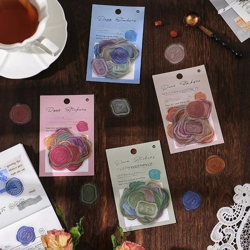 40pcs Wax Seal Stickers Decorative PET Transparent Decals Vintage Circle Sealing Stickers for Scrapbook Planner Journal Envelope